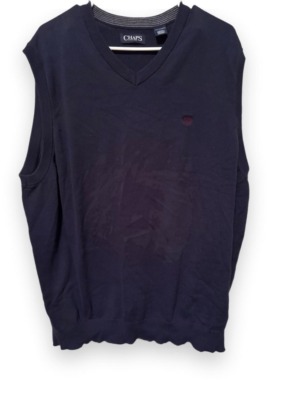 Chaps Navy V-Neck Sweater Vest with Subtle Crest